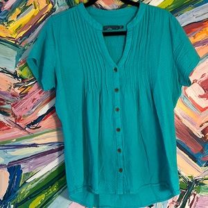 Prana pin tuck button down blouse teal
